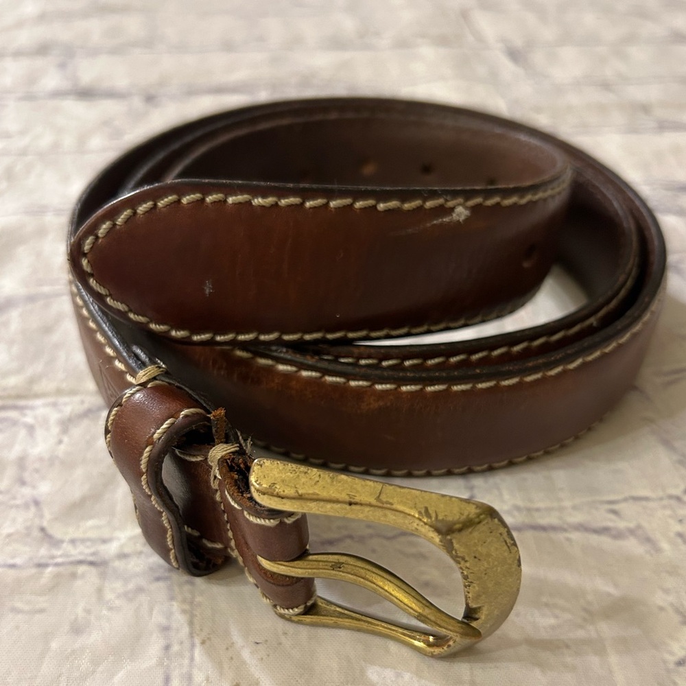 LAUREN RALPH LAUREN MENS BROWN LEATHER VINTAGE RUSTIC WITH STITCHING BELT 44